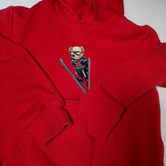 Polo Bear Ralph Lauren Hoooded Sweatshirt Youth 7 Red Ski Bear Skiing Hoodie - Picture 10 of 11